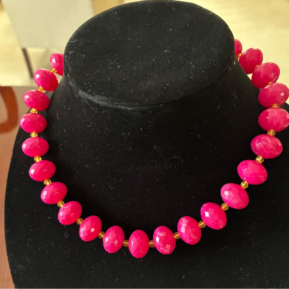 J. Crew Pink and Gold Beaded Necklace